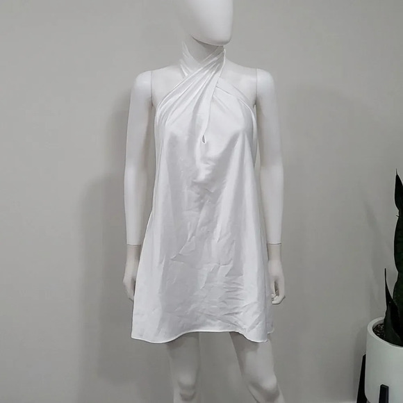 NWOT SHOW ME Your MuMu Jasmine Halter Mini Dress in Ivory Luxe Satin Sz S - Picture 4 of 12